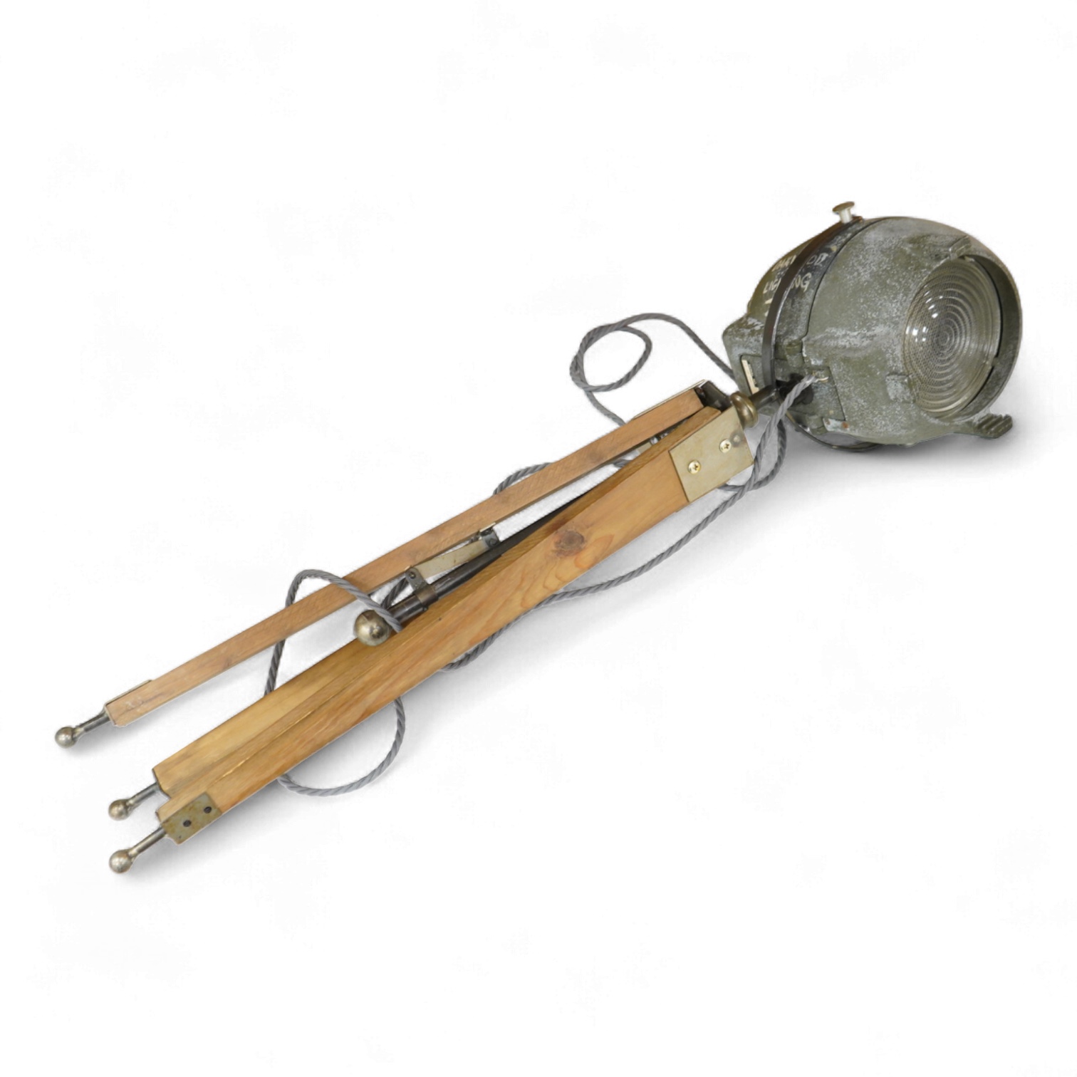 A vintage strand electric theatre lamp on tripod base, 89cm high